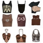 2021 Vintage Brown Halter Camisole Hollow Out Cyber Y2k Crop Top Women Gothic Sexy Aesthetic Fairy Corset Tank Camis 90s Clothes