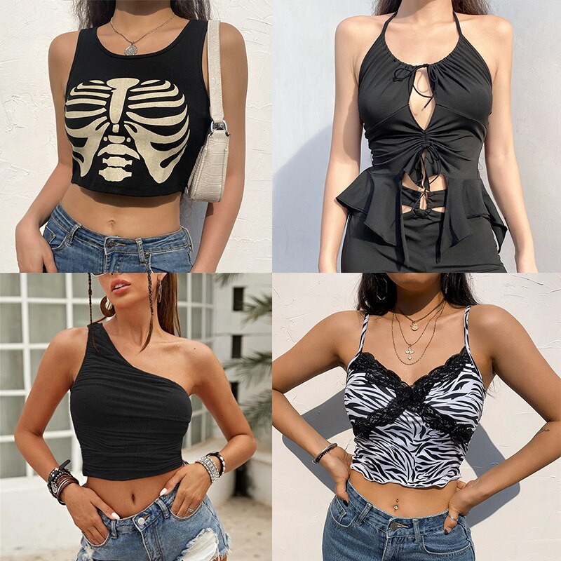 2021 Vintage Brown Halter Camisole Hollow Out Cyber Y2k Crop Top Women Gothic Sexy Aesthetic Fairy Corset Tank Camis 90s Clothes - Image 3