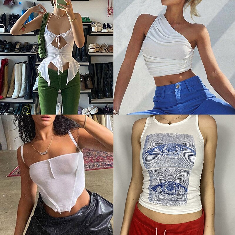 2021 Vintage Brown Halter Camisole Hollow Out Cyber Y2k Crop Top Women Gothic Sexy Aesthetic Fairy Corset Tank Camis 90s Clothes - Image 6