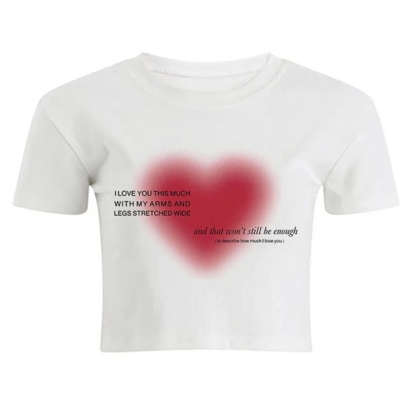 Aesthetic Heart print women T-shirt anime letter kawaii 90's crop tops Summer short sleeve Tees kpop streetwear y2k clothes lady - Image 5