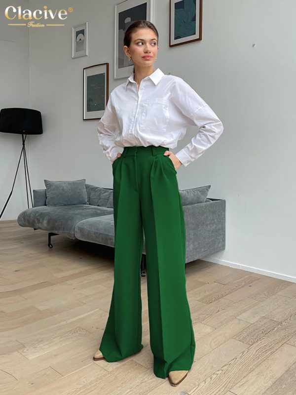 Clacive Blue Office Women'S Pants 2021 Fashion Loose Full Length Ladies Trousers Casual High Waist Wide Pants For Women - Image 5
