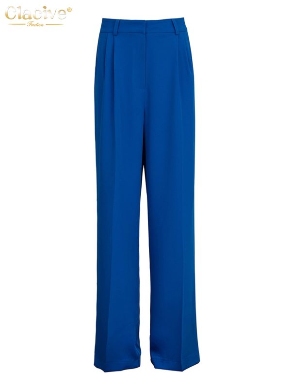 Clacive Blue Office Women'S Pants 2021 Fashion Loose Full Length Ladies Trousers Casual High Waist Wide Pants For Women - Image 6