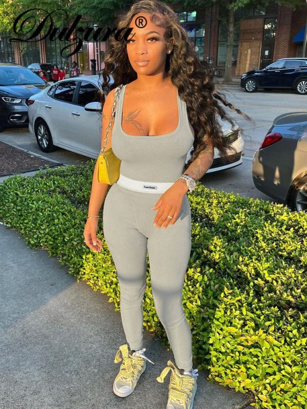 Dulzura 2022 Summer Women Ribbed Sexy Y2K Clothes Sleeveless Patchwork Skinny Jumpsuits Outfits Sporty Streetwear Drop Shipping - Image 2