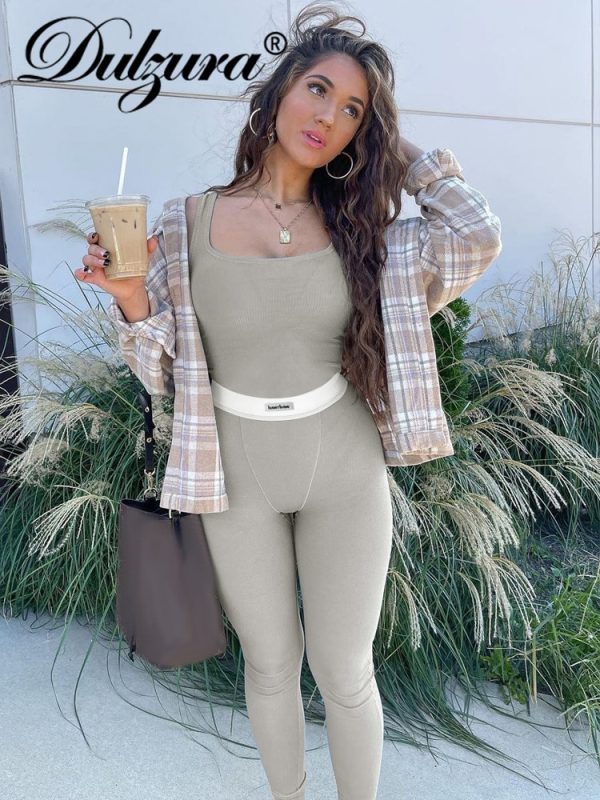 Dulzura 2022 Summer Women Ribbed Sexy Y2K Clothes Sleeveless Patchwork Skinny Jumpsuits Outfits Sporty Streetwear Drop Shipping - Image 3