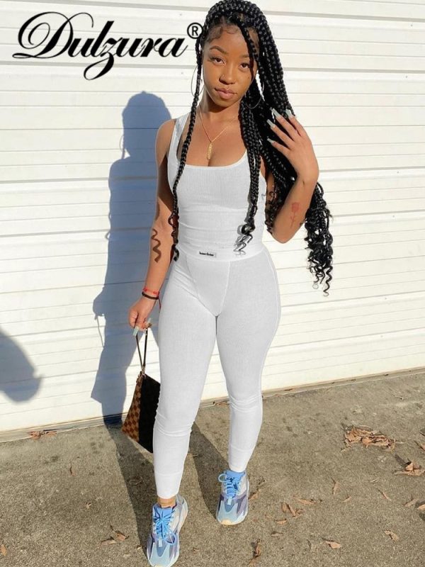 Dulzura 2022 Summer Women Ribbed Sexy Y2K Clothes Sleeveless Patchwork Skinny Jumpsuits Outfits Sporty Streetwear Drop Shipping - Image 5