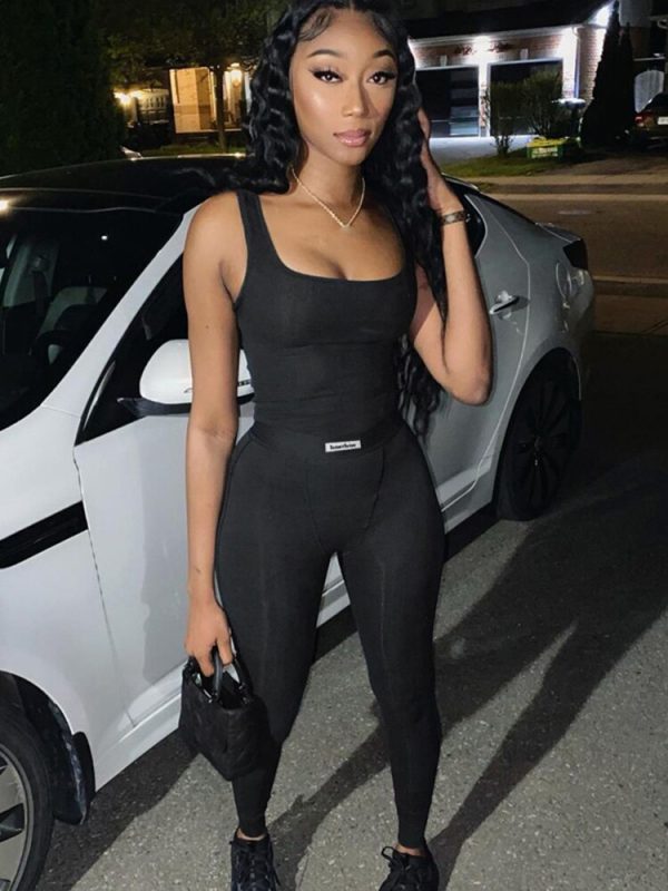 Dulzura 2022 Summer Women Ribbed Sexy Y2K Clothes Sleeveless Patchwork Skinny Jumpsuits Outfits Sporty Streetwear Drop Shipping