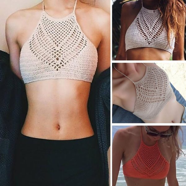 Female Push Up Swimwear Summer Sexy Bikini Top Knitted Swimsuit Girl Hollow Bra Crop Top Fashion Bather Bikini Set Woman Clothes - Image 5