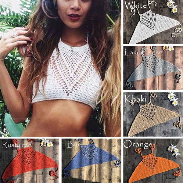 Female Push Up Swimwear Summer Sexy Bikini Top Knitted Swimsuit Girl Hollow Bra Crop Top Fashion Bather Bikini Set Woman Clothes - Image 6