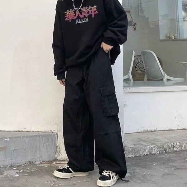 Baggy Black Cargo Pants for Men Khaki Cargo Trousers Male Vintage Loose Casual Autumn Japanese Streetwear Hip Hop Retro - Image 4