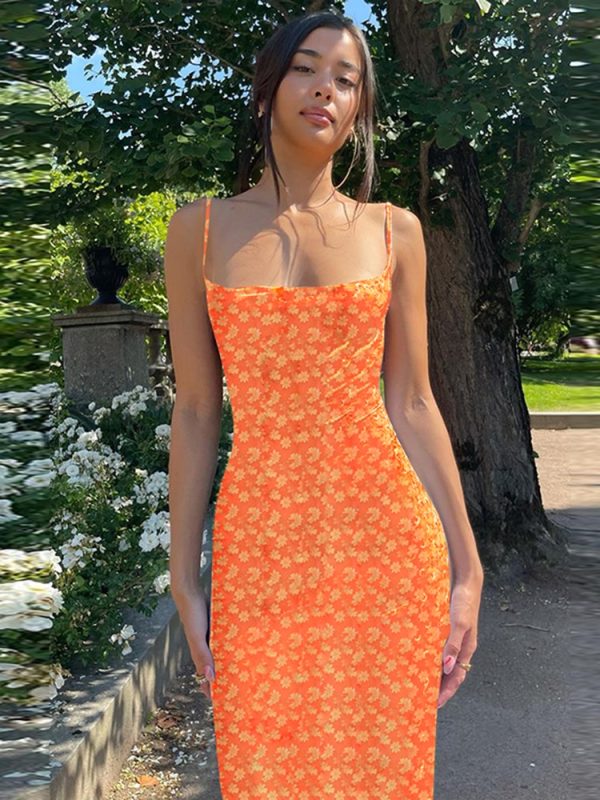 Hugcitar Flower Print Slip Sleeveless Backless Slim Sexy Maxi Dress 2022 Spring Women Elegant Streetwear Party Clothing Concise - Image 4