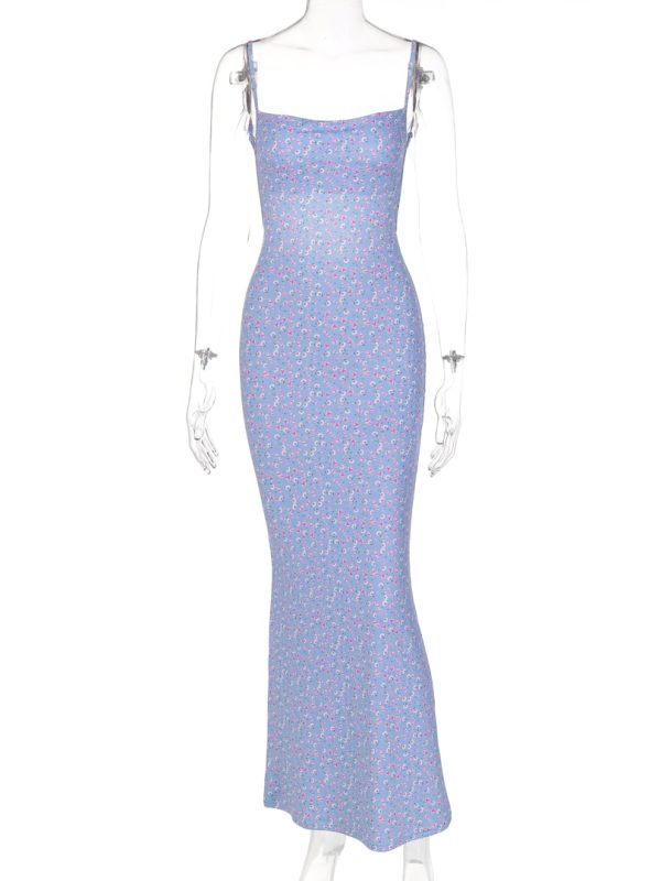 Hugcitar Flower Print Slip Sleeveless Backless Slim Sexy Maxi Dress 2022 Spring Women Elegant Streetwear Party Clothing Concise - Image 6