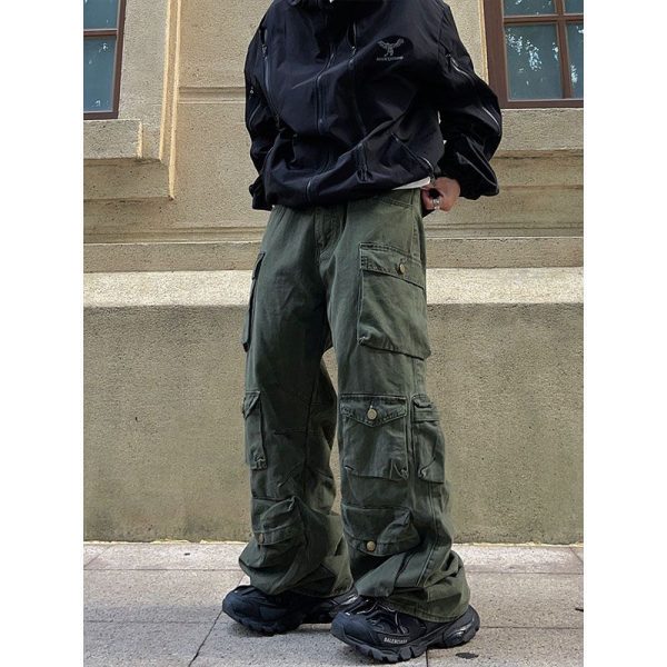 Street Popular White Multi-pocket Overalls Men's Harajuku Style Loose Casual Trousers Straight Mopping Pants Autumn New - Image 2