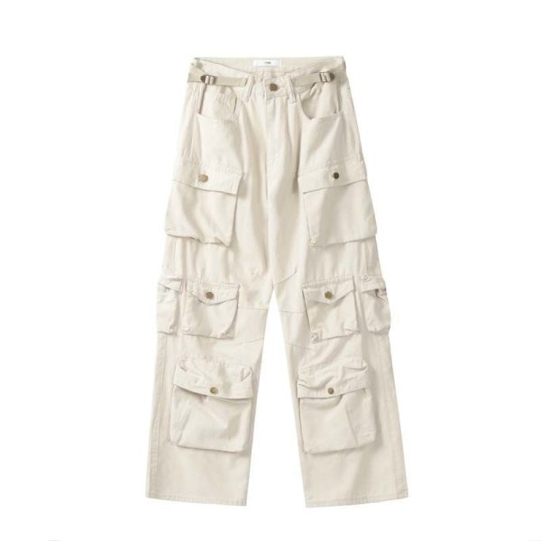 Street Popular White Multi-pocket Overalls Men's Harajuku Style Loose Casual Trousers Straight Mopping Pants Autumn New - Image 5
