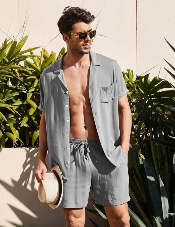 Summer Cotton Linen Shirt Set Men's Casual Outdoor 2-Piece Suit Andhome Clothes Pajamas Comfy Breathable Beach Short Sleeve Sets - Image 6