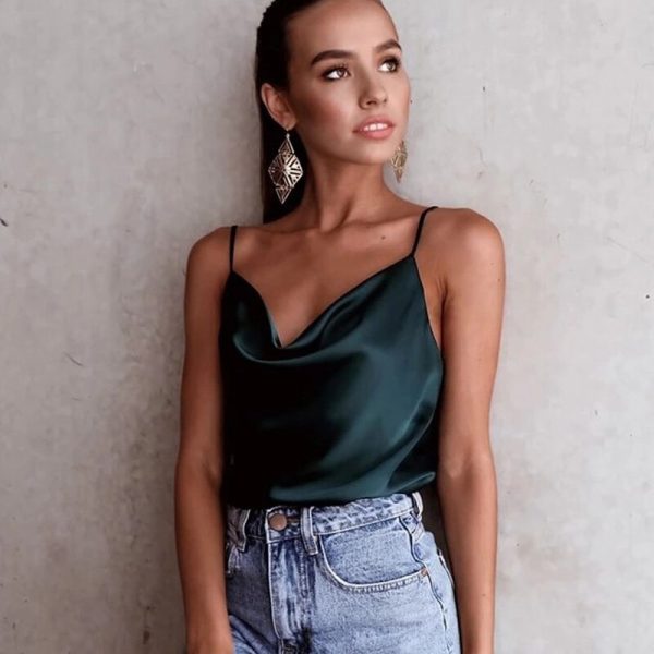 White Basic Women Silk Satin Tops Vest Summer Sexy Camis Tank for Ladies Strappy Camisole Top Shirts Fairy Grunge Femme Clothes - Image 2