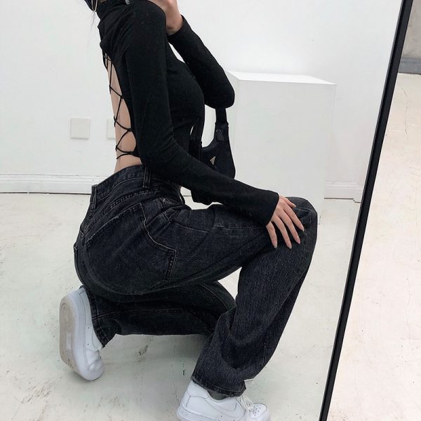 Women 2022 Summer Sexy O Neck Long Sleeve T Shirt Backless Cross Lacing Tops T-Shirt Harajuku Casual Female Tshirt Y2k Crop Top - Image 5