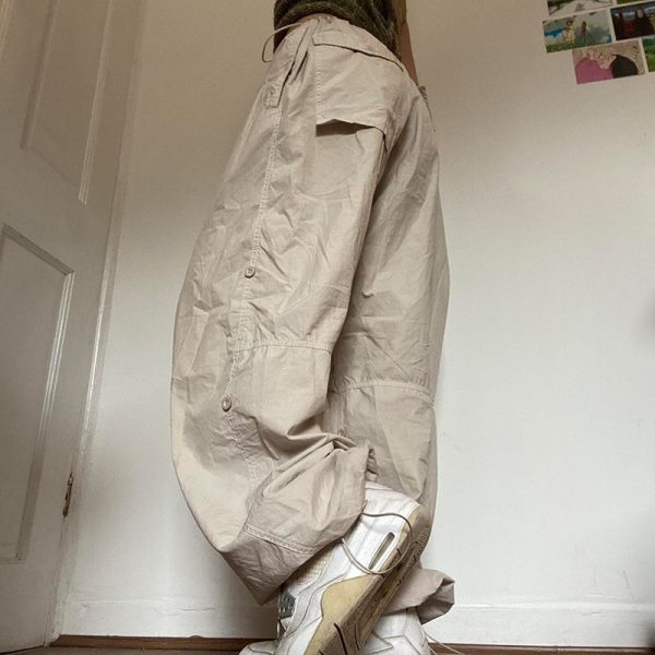Women Solid Joggers Tech Pants Autumn Low Waist Punk Hip Hop Baggy Trousers Streetwear Casual Drawstring Wide Leg Cargo Pants - Image 2
