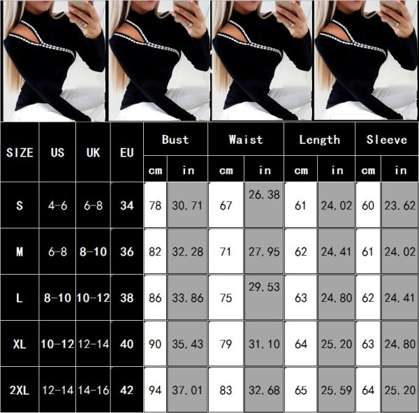 Womens Bandage T-shirts Fall Winter 2022 y2k Clothes Long Sleeve Hollow Out Patchwork Fashion Sexy Off Shoulder Plain Tops - Image 2
