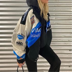 Y2k Clothes Winter Women Trench Coats Casual Jacket Female Gothic Racing Hip-hop Egirl Bomber Oversized Top Baseball Uniform
